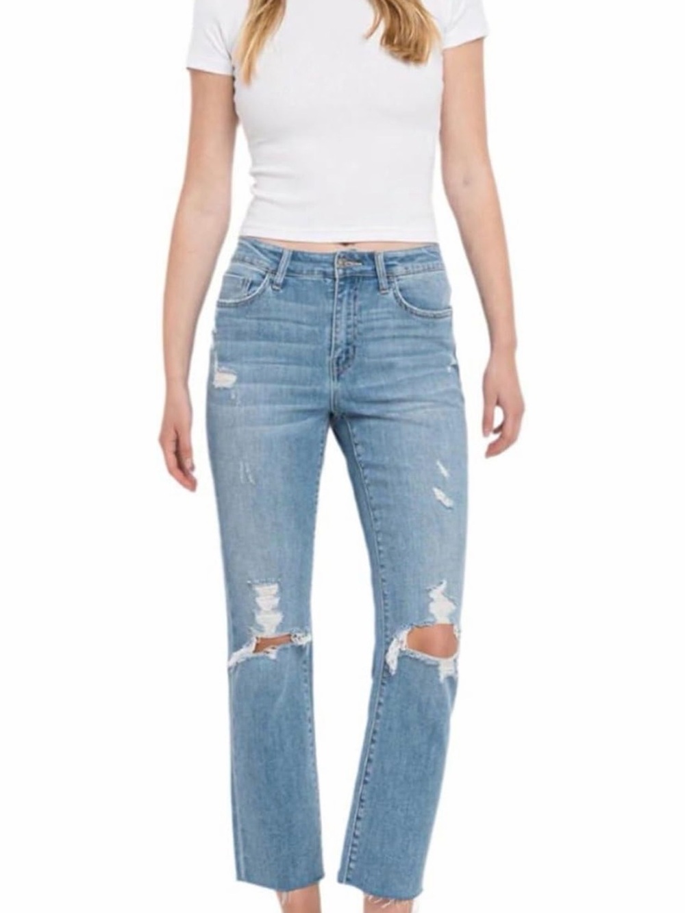 Flying Monkey-High Rise Clean Cut & Fray Hem  Crop Straight Jeans size 27